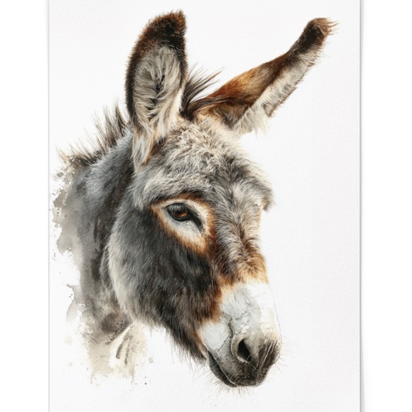 Watercolor Donkey Wall Art Print, Unframed - Charming Farmhouse Decor - Picture 3 of 6
